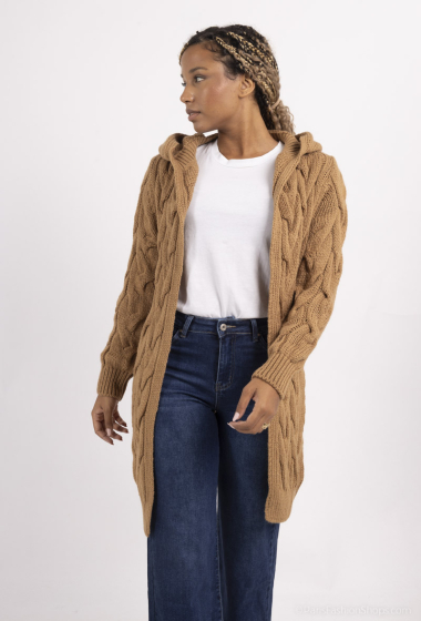 Grossiste Sumel - Gilet en laine femme avec capuche long automne hiver style bubble ref 9173