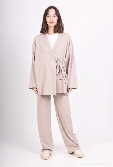 Großhändler Tendance - Kimono-Oberteil-Set mit Herzwickel und Feinstrickhose