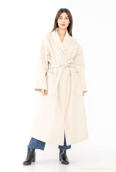 Wholesaler Tendance - LONG AND WIDE COAT WITH SHAWL COLLAR BELT WIDE SLEEVE