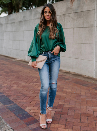 Wholesaler TINA - Green long-sleeved blouse