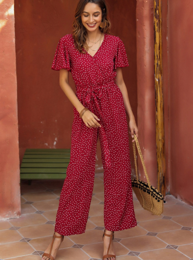 Wholesaler TINA - Red polka dot short sleeve jumpsuit