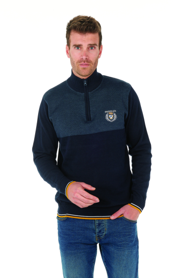 Großhändler UNION BLACK - Pullover aus Bi-Material-Jacquard mit Reißverschlusskragen