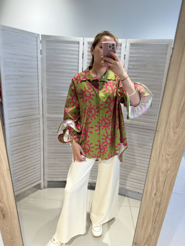 Wholesaler Victoria & Isaac - PRINTED COTTON BLOUSE WITH FROUFROU SLEEVE