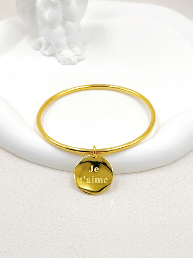 Grossiste WEC Bijoux - BRACELET JONC MESSAGE 'JE T'AIME"EN ACIER INOXYDABLE