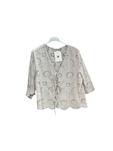 Wholesaler Willow - Plain blouse with knots and English embroidery