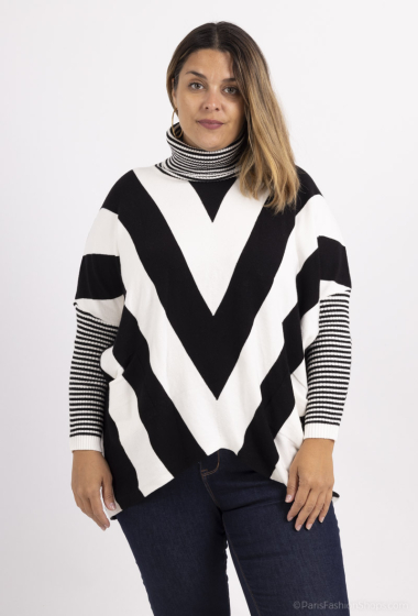 Wholesaler World Fashion - Thick GT striped turtleneck sweater with cashmere