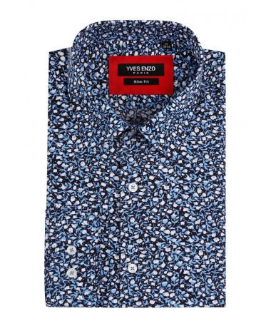 Grossiste Yves Enzo - Chemise bleue motifs en slim fit