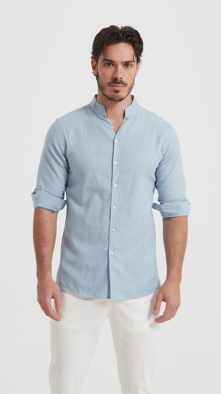 Mayorista Yves Enzo - Camisa slim fit de lino con cuello chal