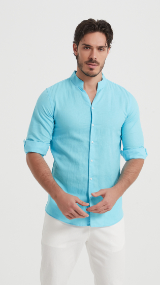 Mayorista Yves Enzo - Camisa slim fit de lino con cuello chal