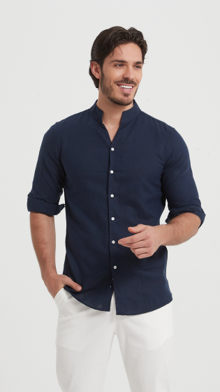 Grossiste Yves Enzo - Chemise lin coupe ajustée col châle