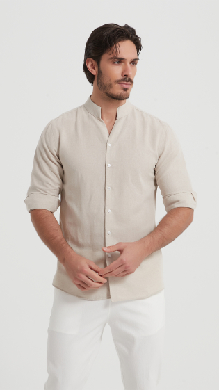 Grossiste Yves Enzo - Chemise lin coupe ajustée col châle