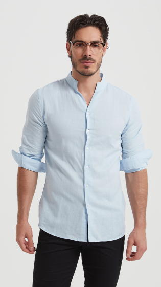 Mayorista Yves Enzo - Camisa slim fit de lino con cuello chal