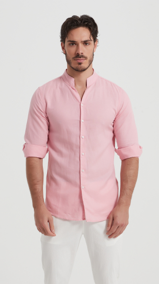 Mayorista Yves Enzo - Camisa slim fit de lino con cuello chal