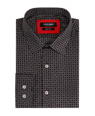 Grossiste Yves Enzo - Chemise noire à motifs en slim fit