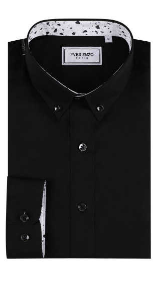 Mayorista Yves Enzo - Camisa lisa elástica "PREMIUM" con cuello y estampado slim fit