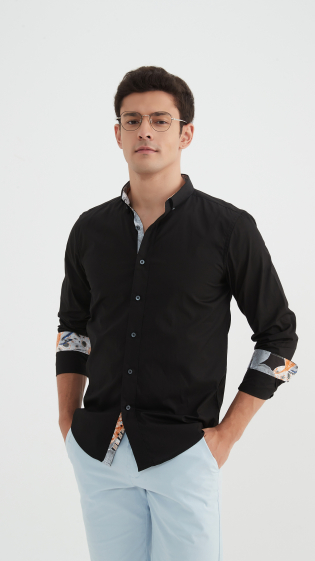 Grossiste Yves Enzo - Chemise "PREMIUM" stretch uni avec interieur motif coupe ajustée