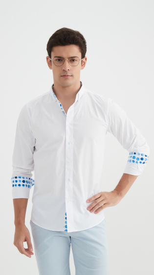 Grossiste Yves Enzo - Chemise "PREMIUM" stretch uni avec interieur motif coupe ajustée