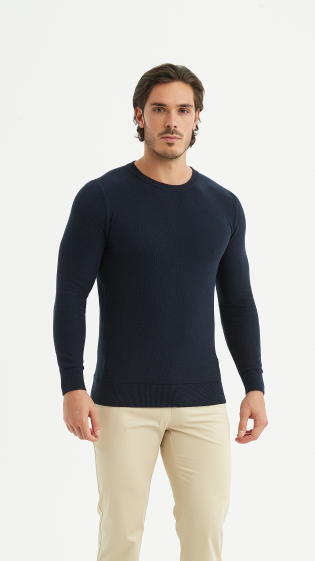 Wholesaler Yves Enzo - Round neck cotton pique sweater - White