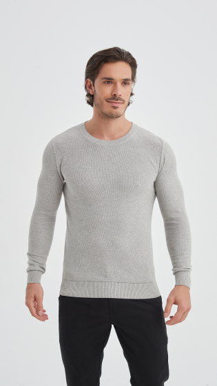 Grossiste Yves Enzo - Pull col rond coton piqué - Gris