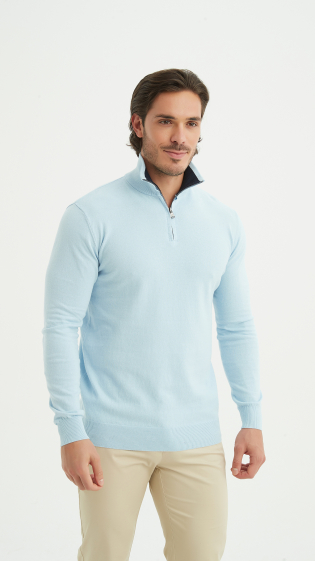 Wholesaler Yves Enzo - Cotton trucker neck sweater - Sky blue