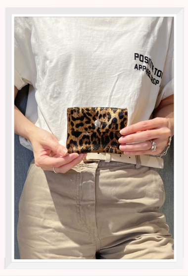 Mayorista Z & Z - Monedero de piel con estampado de leopardo iridiscente