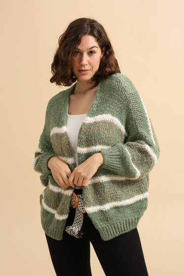 Wholesaler Zafa - Bi-material chunky knit cardigan