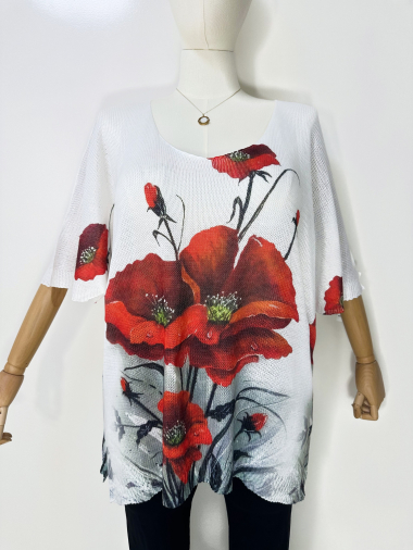 Wholesaler Zafa - LARGE SIZE Top, V-neck, short sleeve, knitted with print.