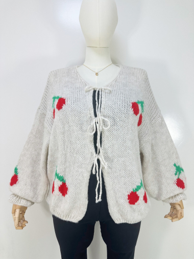 Wholesaler Zafa - V-neck sweater with bow and cherry