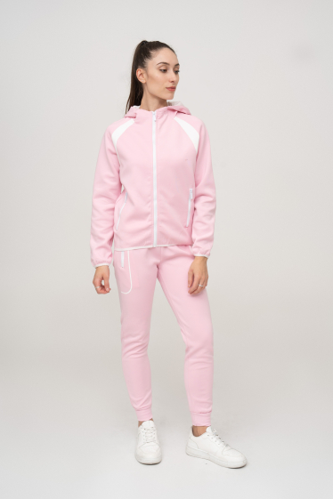 Grossiste Zayne Paris - Ensemble jogging avec capuche et zip bi-couleur