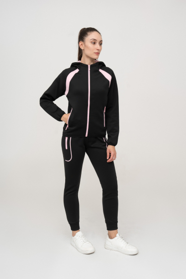 Grossiste Zayne Paris - Ensemble jogging avec capuche et zip bi-couleur