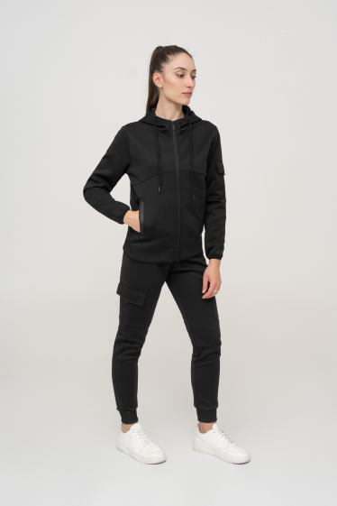 Grossiste Zayne Paris - Ensemble jogging avec capuche et zip bi-couleur