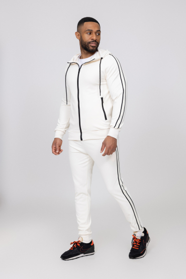 Grossiste Zayne Paris - Ensemble jogging avec zip bande et capuche