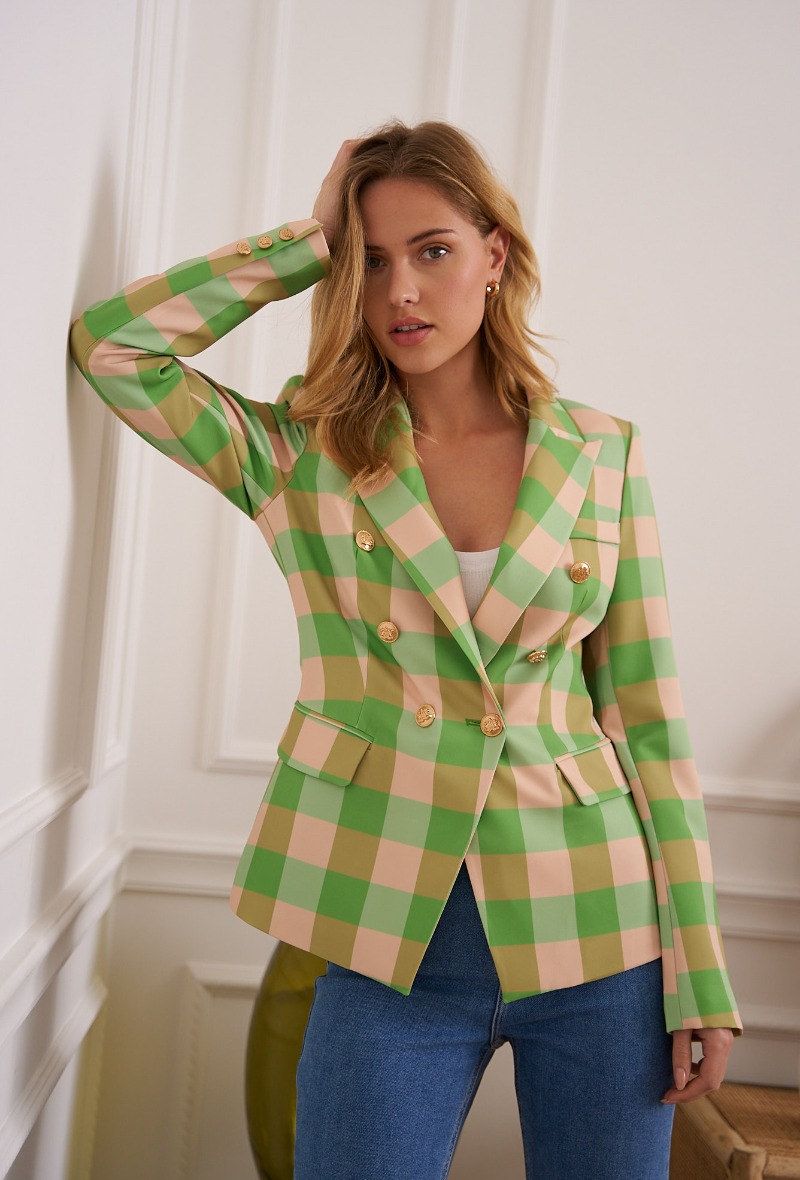 Yellow Plaid Blazer Womens