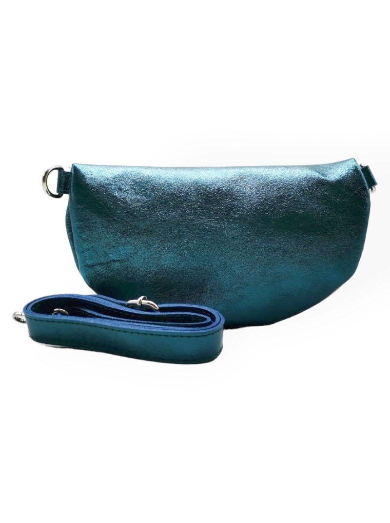 Grand sac banane cuir bleu brillant Horizons Lointains sac