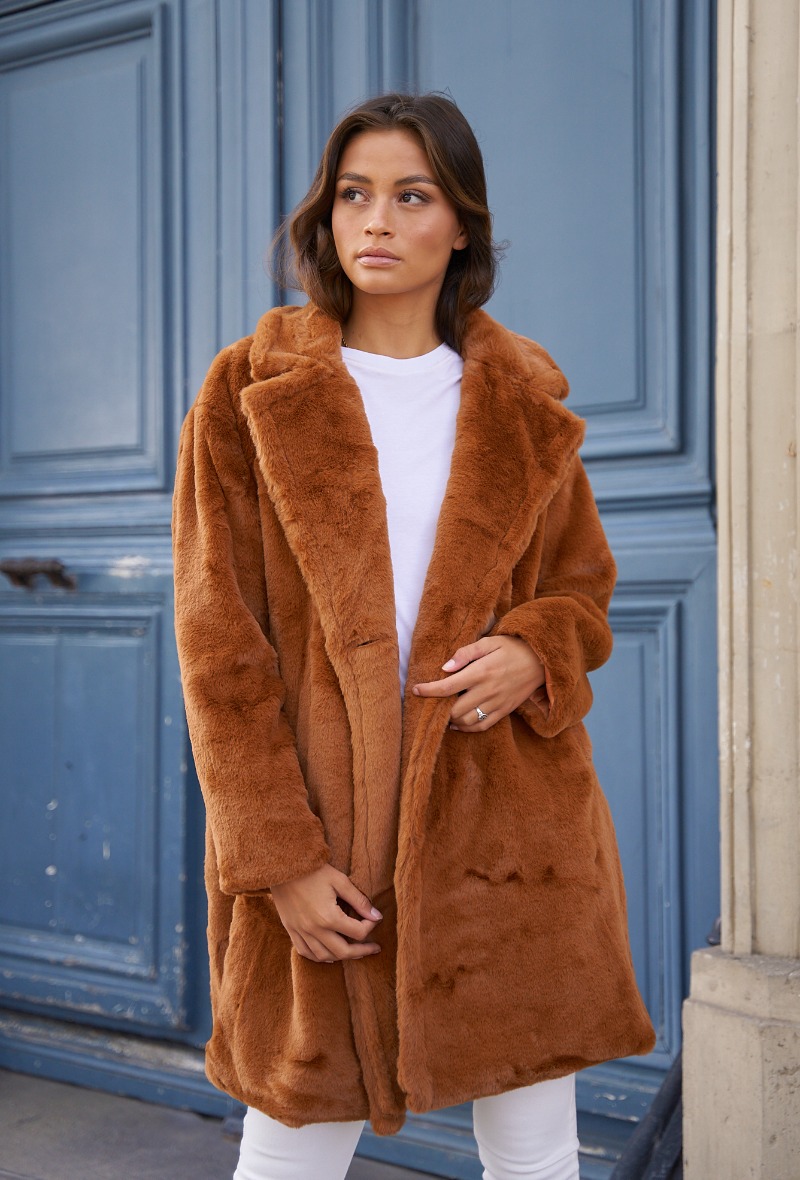 Veste fausse 2025 fourrure camel