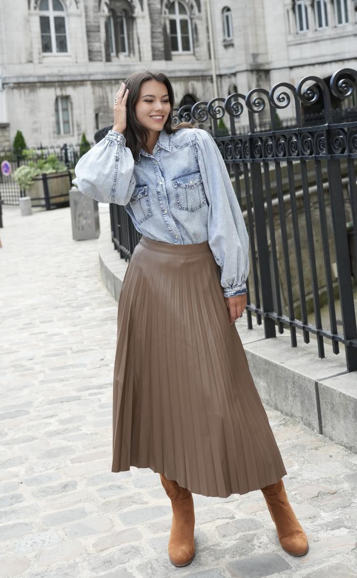 blush pleated maxi skirt burgundy faux leather jacket spring style outfit  idea  Just A Tina Bit