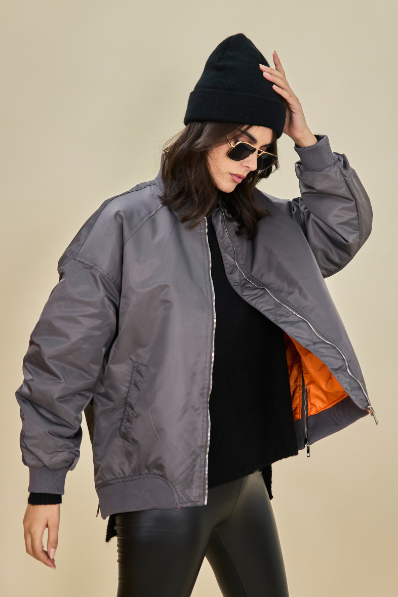 Sporty Aesthetic Oversized Varsity Bomber Jacket – VICI