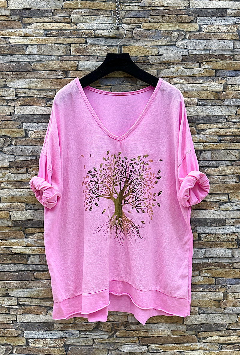 T shirt ARBRE manche longue en coton et lin Elle Style Paris