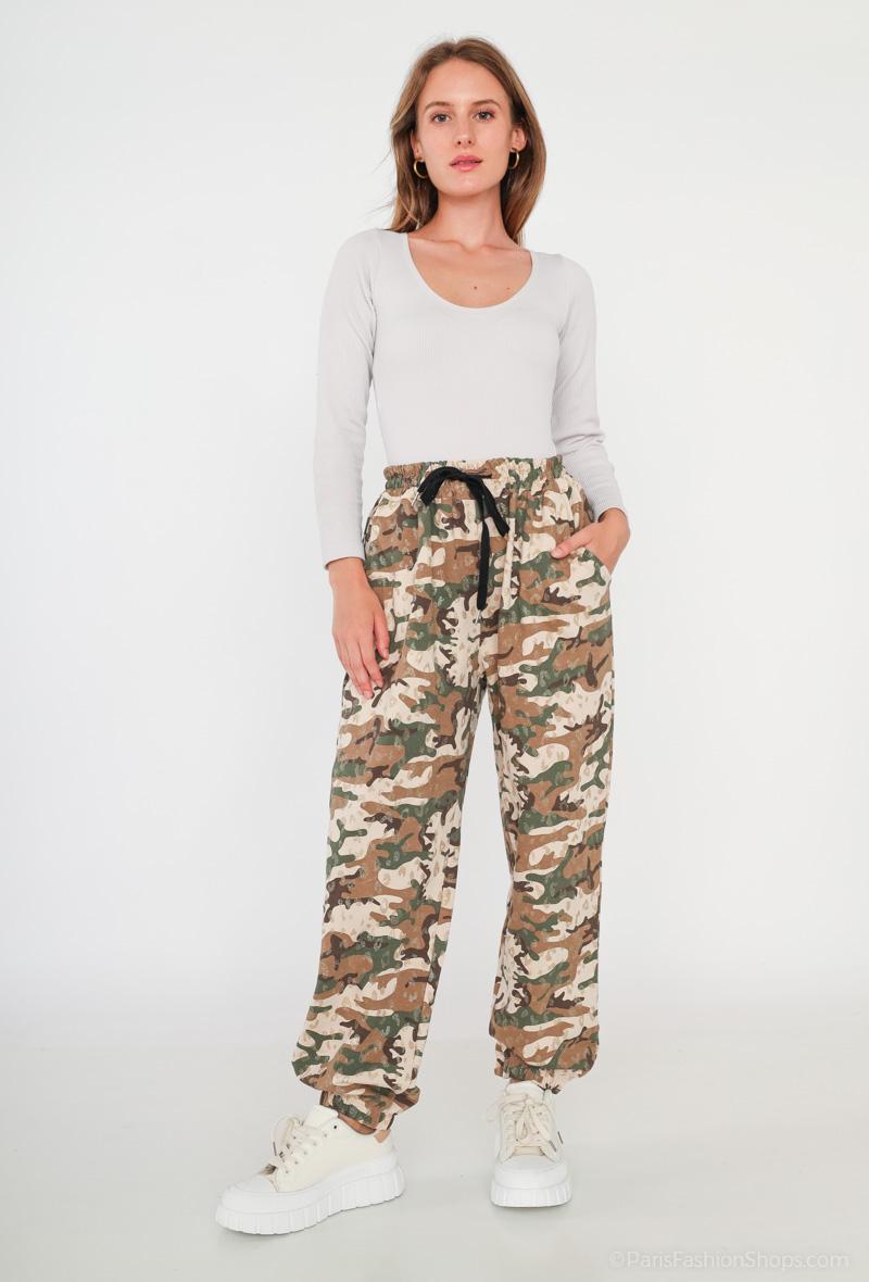 Sequin military print jogging pants