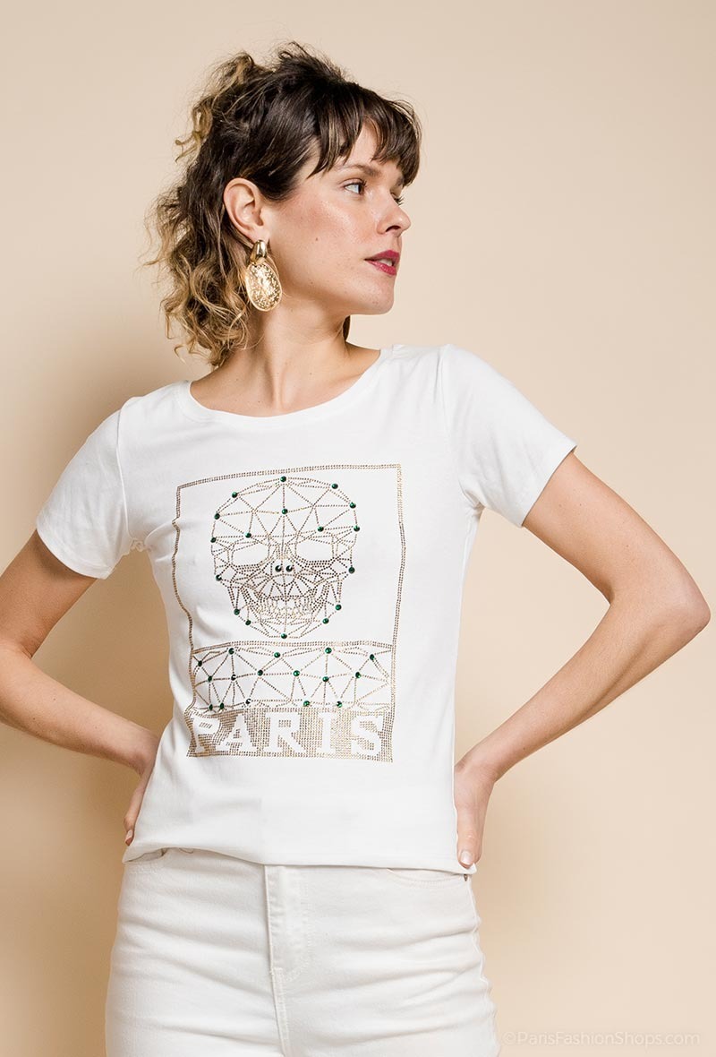 T-shirt with skull and strass Hirondelle | Paris Fashion Shops