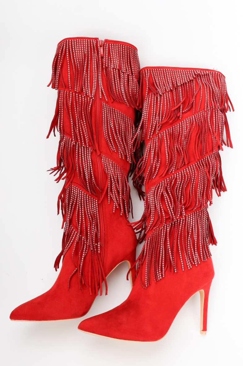 Fringe thigh hotsell high boots