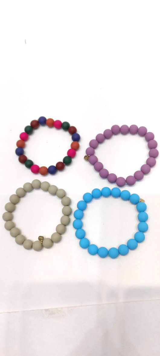 6 Bracelets élastiques - enfants - lilas bleu jaune orange rose ou vert