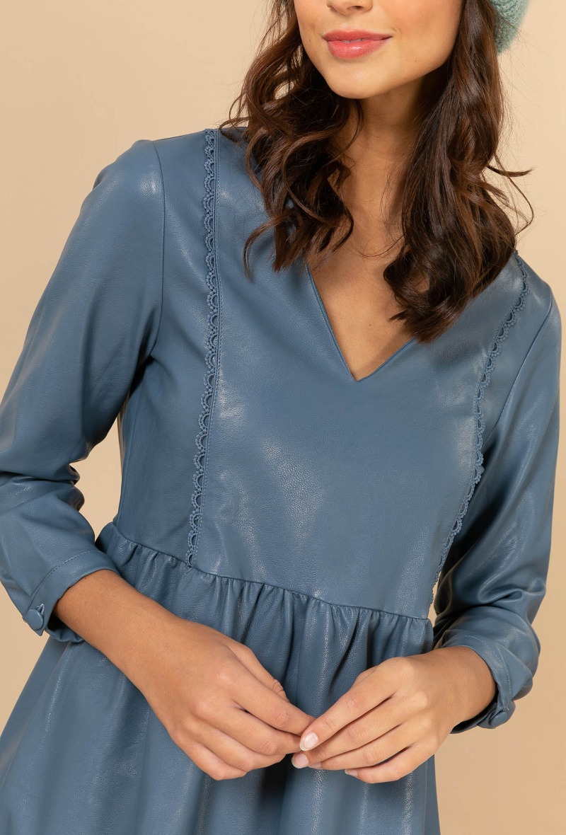 Lace-trimmed faux leather dress, RC14327