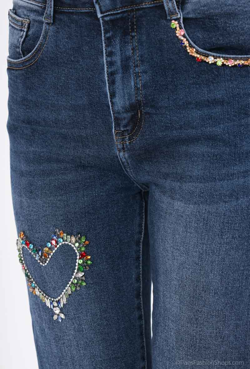 Maïa Boutique Dazzling Heart Rhinestone Denim Jeans | Stylish & Comfortable L