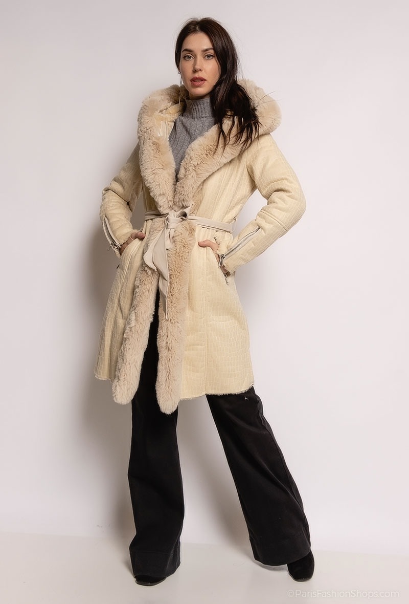 Fur-lined coat with fur