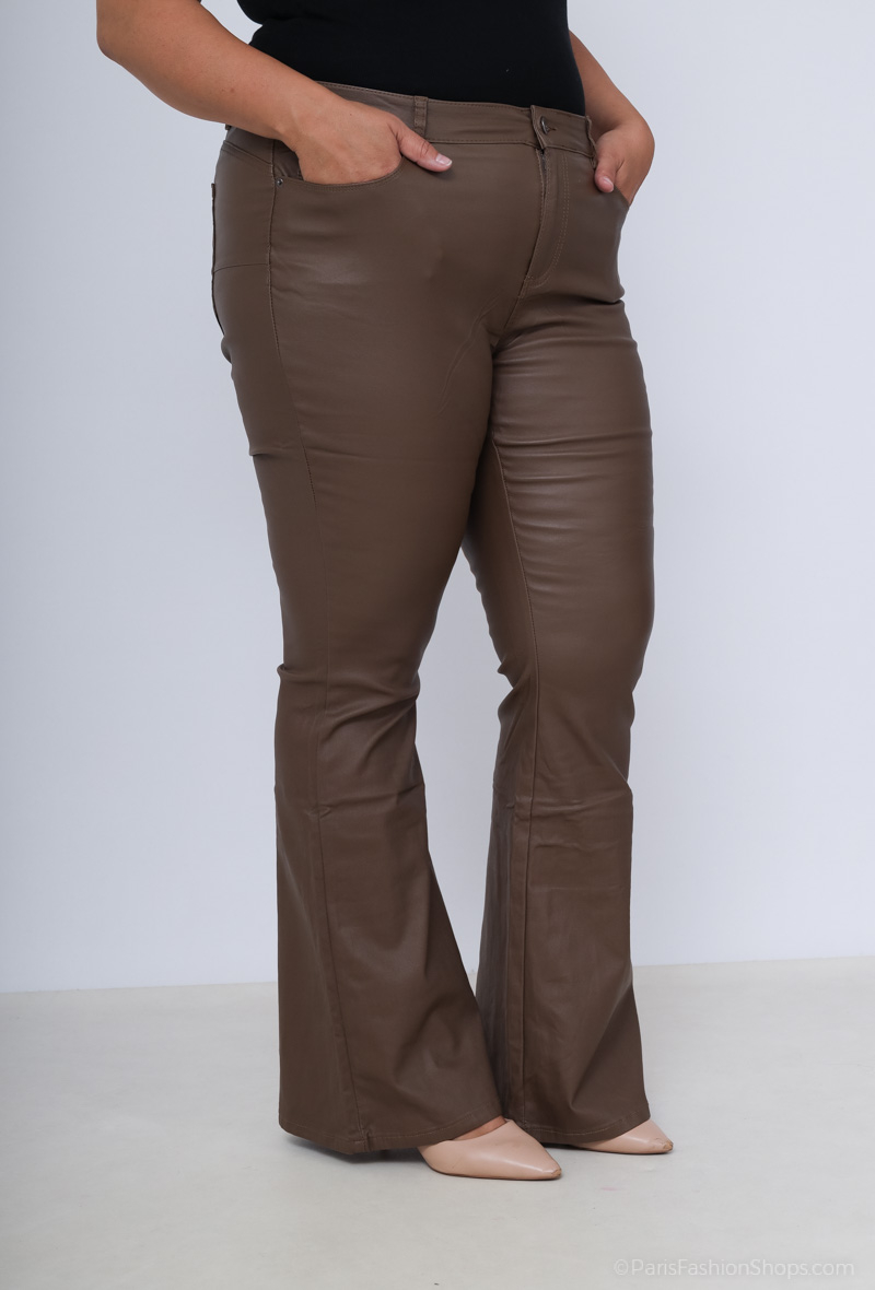 FULL LENGTH FAUX LEATHER PANTS - Dark khaki