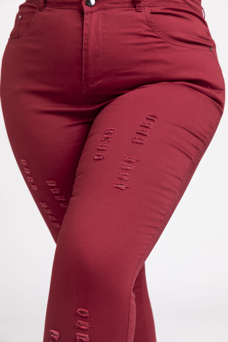 Pantalon stretch automne hiver KIARA rouge foncé