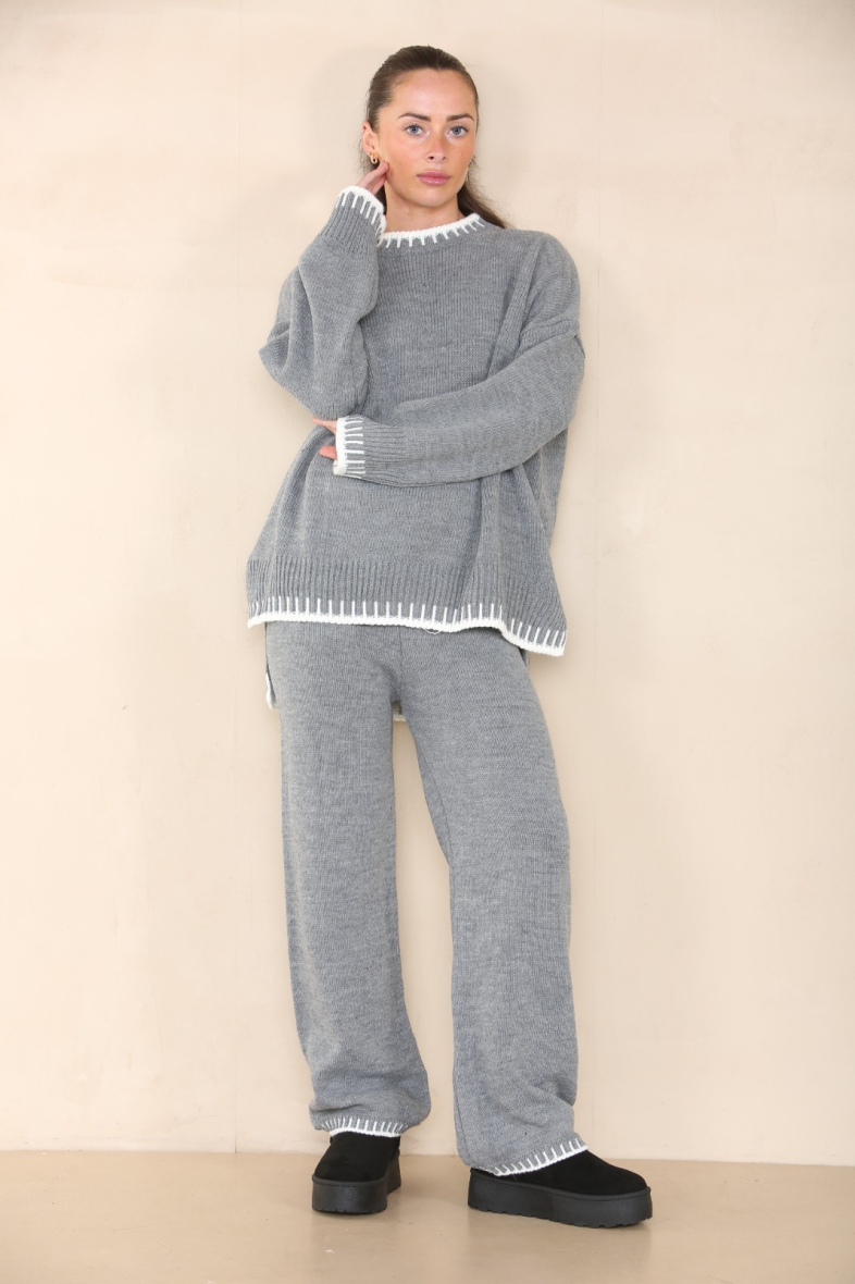 Pantalon femme en laine gris foncé