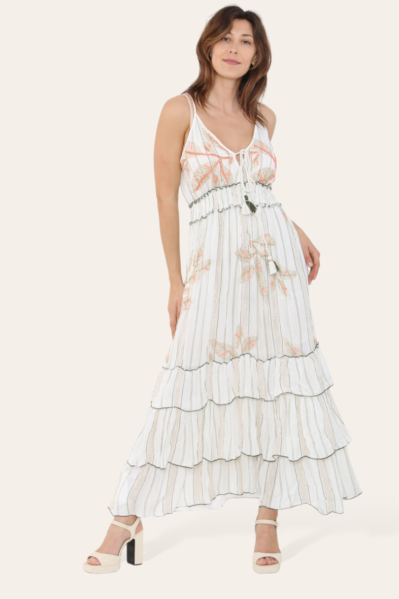 Long dress with straight straps and a discontinuous pattern, ref SK6163.