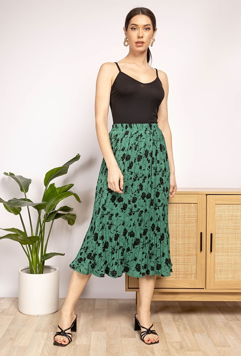 Flower printed pleated skirt